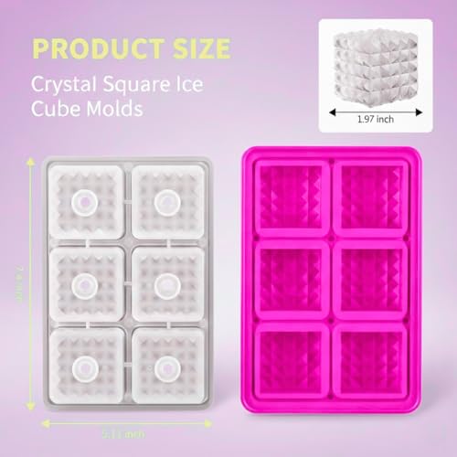 Image of Premium Large 3D Crystal Square Ice Cube Tray, Silicone Molds for Chilling Drinks, Chocolates, Juice, Jelly and Many More (Magenta)