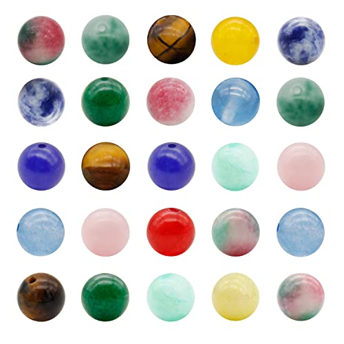 108pcs 8mm Natural Stone Beads for Jewelry Making Small Chakra Beads Crystal Beads Bulk Gemstone Beads Jade Beads for Bracelet Necklace Earrings Craft, 12 Colors Mixed
