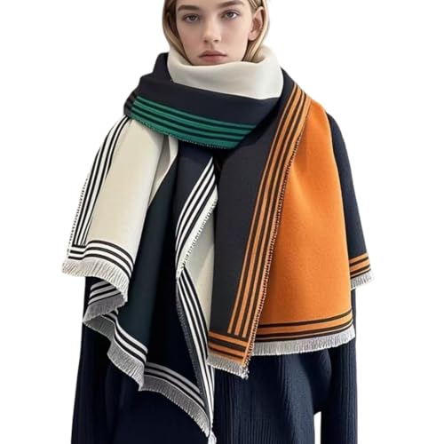 WaJuemy Winter Scarf for Women Dressy Evening Pashmina Shawl Wraps Open Front Poncho Blanket Fashion Travel Scarves Shawls Cape Wrap (03 Black/Green)