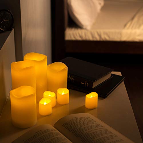 Furora LIGHTING LED Flameless Candles with Remote Control, Set of 8, Real Wax Battery Operated Pillars and Votives LED Candles with Flickering Flame and Timer Featured - Ivory