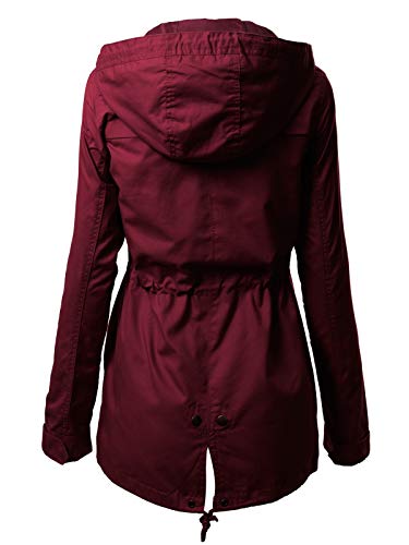 Design by Olivia Women's Military Anorak Safari Hoodie Jacket Burgundy2 L