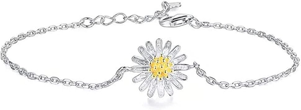 Silver bracelet,jewellery,Women 925 Sterling Silver Bracelet Exquisite Hand Carve Daisy Bracelet Sterling Silver Jewellery Gifts For Sisters Friend Couples Mom