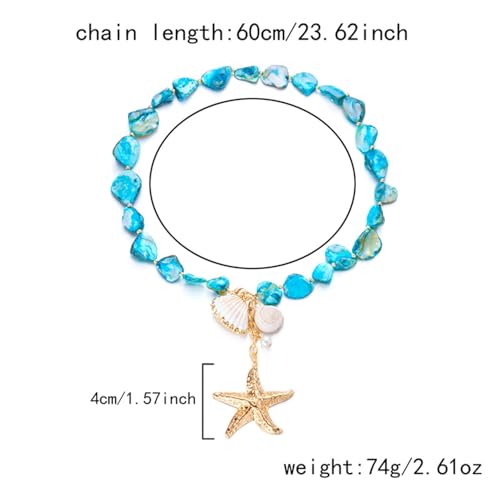RINHOO Starfish Shell Necklaces for Women Summer Irregular Seashell Statement Necklace Beach Surfer Jewelry (Style A-Blue) — view 6