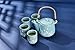 Mose Cafolo Japanese Tea Set Teal with White Plum-Flower Ceramic Tetsubin Teapot & 4 Teacups, Stainless Steel Infuser, Rattan Handle included in Gift Box