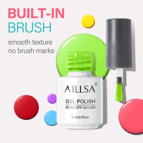 Aillsa Gel Nail Polish 8 Neon Colors Nail Gel Polish Bright Summer Gel Polishes Red Orange Yellow Green Blue Purple Hot Pink Rainbow Nail Polish For Home Salon, Soak Off U V L E D Gel Nail Polish Set #TOP1