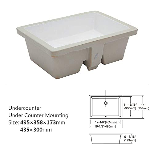 Logmey 20"X14" Undermount Vessel Sink Pure White Rectrangle Porcelain Ceramic Lavatory Vanity Bathroom Sink #TOP5