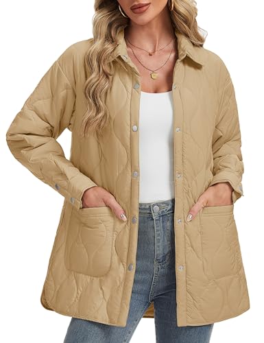 YUCOLEN Womens Puffer Quilted Jacket Lightweight Warm Coat Camel M