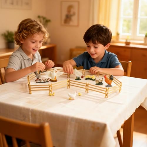 DYOUen 70 StüCk Pferdezaun Spielzeug,Weihnachten Corral Zaun Tierfiguren für Kinder,DIY Bauernhof Gartenzaun Zubehör,Mini Bauernhoftiere Dekorationsbedarf