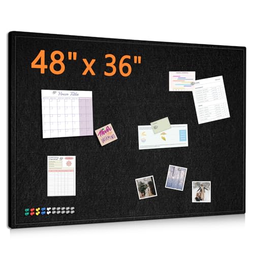 DOLLAR BOSS Tablero de anuncios grande de 48 x 36 pulgadas, plegable, de corcho de fieltro, tablero decorativo para pared de 4 x 3 pies, tablero de fotos para oficina, hogar, escuela con 20 pines,