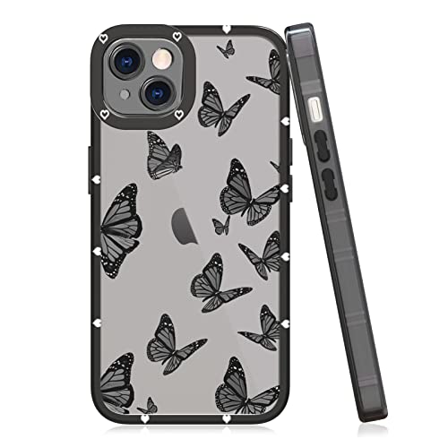 LSL Compatible with iPhone 13 Case Black Butterfly Pattern Deign Soft TPU Bumper Anti-Drop Protective Wireless Slim Clear Cover for iPhone 13 6.1 Inch