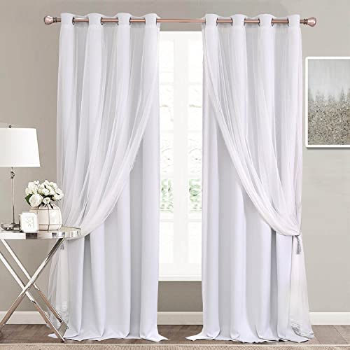 Image of Blackout Curtains 52W x 84L Set of 2 - Greyish White Double Layer Voile Sheer with Lace Hem for Bedroom Living Room