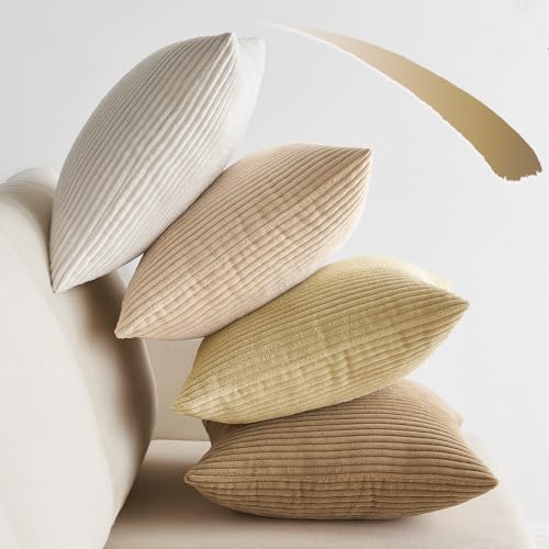 EMEMA Funda Cojines 4 Piezas 45x45 cm para Sofá Funda de Almohada de Corduroy Súper Suave Cojin de Pana a Rayas Decoración Moderna para Sofá Silla Cama Sala de Estar Dormitorio Serie Camel - imagen 6