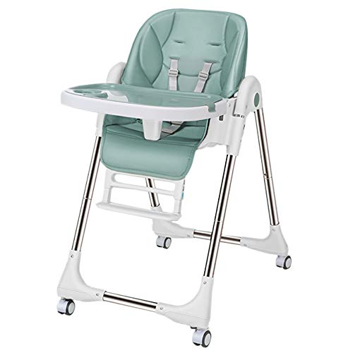 LBLA Trona Para Bebes Silla Alta de Bebé Trona con Ruedas, Asiento Reclinable, Bandeja Extraíble Ajustable en Altura y Plegable, Apta Para Niños y Niñas de 6 Meses a 3 Años, Verde