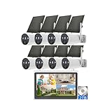 AKAVIG Sistema de cámara de seguridad solar inalámbrica de 8 canales de 4 MP con monitor NVR de 10 pulgadas y disco duro de 2 TB, kit de...