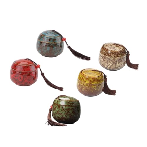ARTSEWPLY 5 Piezas Botes Cerámicos con Tapa Envases Herméticos para Té y Especias Tarros de Almacenamiento Resistentes la Humedad para Cocina y Hogar Diseño Vintage Prácticos y Decorativos