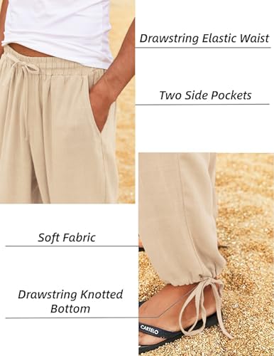 COOFANDY Men's Cotton Linen Pants Casual Harem Pants Elastic Waist Beach Boho Yoga Trousers4