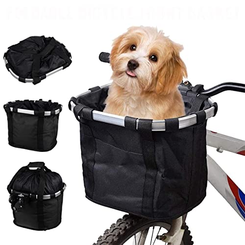 Zimfanqi Bike Basket, Quick Release Bicycle Handlebar Front Basket, Removable Small Pet Cat Dog Carrier, Detachable Cycling Picnic Bag For Commuting Shopping Camping, Max.bearing: 11Lbs #TOP3