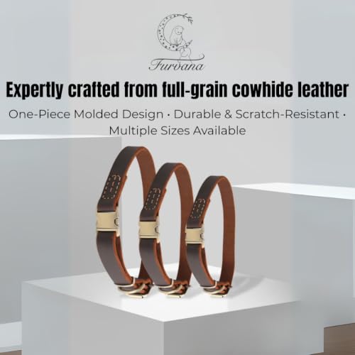 Image of Genuine Leather Dog Collar with Solid Alloy Buckle, Hand-Stitched, Soft Non-Choking Design, Dark Brown, Includes Brown Leather Tracking Case (Small: Width = 0.6 inch; Neck = 12 inch - 16 inch)