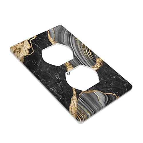 Decorative Light Switch Cover Black Gold Marble Print,1-Gang Duplex Wall Plate Kit Electrical Outlet Covers #TOP2