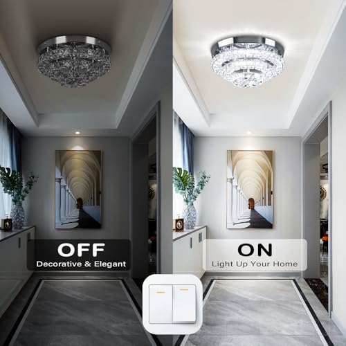Cainjiazh 11.8" Crystal Chandeliers Modern Crystal Ceiling Light LED Chandeliers Semi Flush Mount Chandelier Ceiling Light Fixture for Bedrooms Dining Living Room Hallway (6500K Cool White)