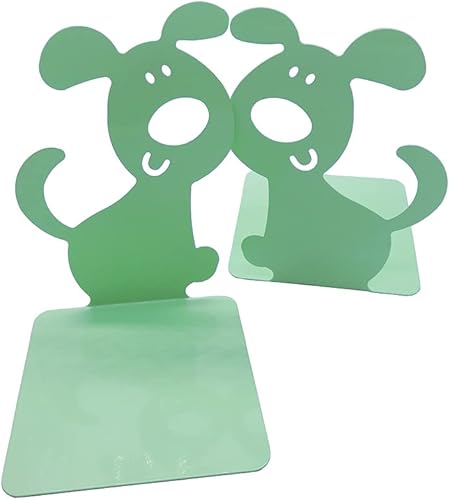 Artkingdome Sujetalibros de metal con forma de cachorro de dibujos animados, para perros, antideslizantes, regalo decorativo verde, 1 par