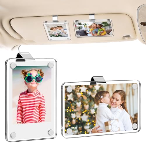 SUNEZLGO 2 Pack Car Picture Holder and Visor Photo Clip Car Accessories Acrylic Magnetic Car Photo Holder Easy Install Universal Fit Personalized Gift for Family Photos Gifts for Boyfriend