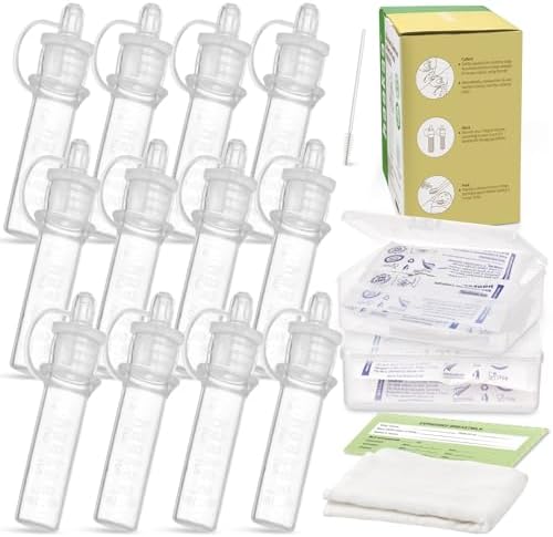 Haakaa Colostrum Collector Sets Includes 2 Portable Cases and 2 White Cotton Cloth Wipes for Breastfeeding Moms to Collect Store and Feed Colostrum, 4ml/12pcs