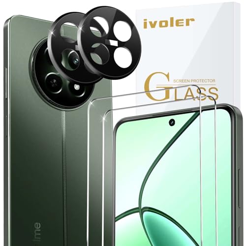 ivoler 2 Piezas Cristal Vidrio Templado Protector de Pantalla para Realme 12 5G / Realme 12x 5G, con 2 Piezas Protector de Lente de Cámara, 9H Dureza, Antiarañazos, Sin Burbujas