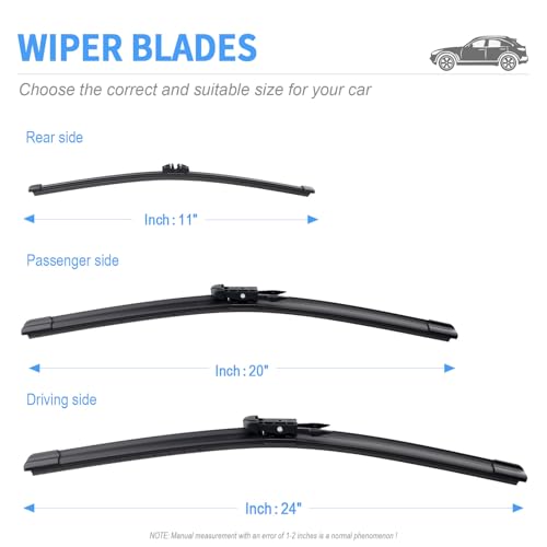 Image of Gavimnal Silicone Wiper Blades Replacement For Ford Escape 2020-2023 | 24 inch+20 inch Front & 11 inch Rear, All-Weather, Streak-Free, OE-fit, Quiet, Easy One-Click Install