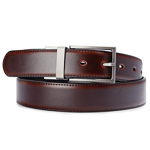 Beltox Fine Men's Dress Belt Leather Reversible 1.25" Wide Rotated Buckle Gift Box（Cognac/Black,46-48） #TOP6