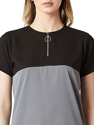 Image of Miss Chase Women's Black and Grey Boxy Colour-Block Basic Top