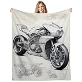 FREE LION Motorcycle Blanket for Men Unique, Motorcycle Construction Sketch Throw Blankets, Cool Motorcycle Gifts for Husband Boyfriend Dad, Novelty Motorcross Blanket for Motorcycle Lover,60'x50'