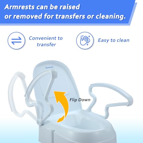 XIAOSHUNER Raised Toilet Seat with Handles, Adjustable Height&Width, Elongated Toilet Seat Risers for Seniors,Non-Slip Adjustable Padded Arms,300lbs,Fit Any Toilet,White - Thumbnail 6