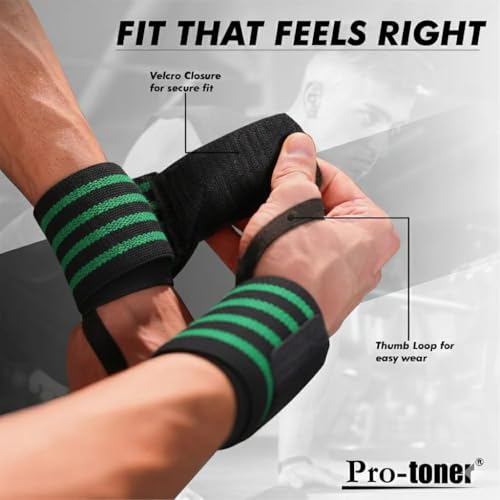 Image of Pro-toner Multipurpose Wrist Support Strap, Adjustable Weightlifting Wrist Wrap for Gym Training (Black green)