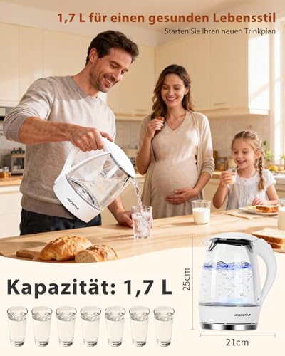 Aigostar Glas Edelstahl Elektrischer Wasserkocher mit LED-Beleuchtung Weiß – Ansicht 4