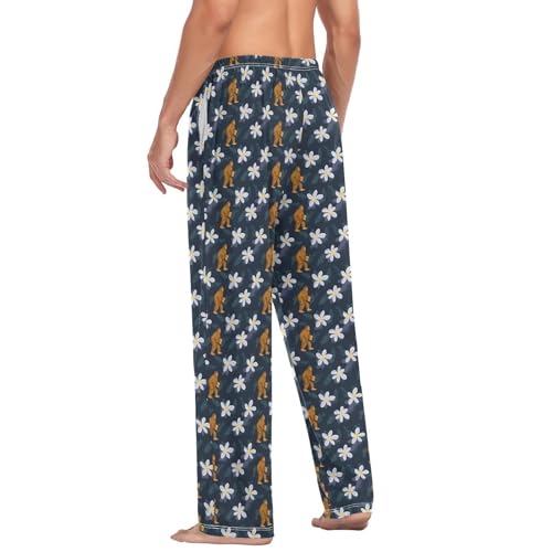 Aflyko Men's Pajama Pants Ape-man Plumeria Floral Brown Pjs Sleepwear Bottoms3