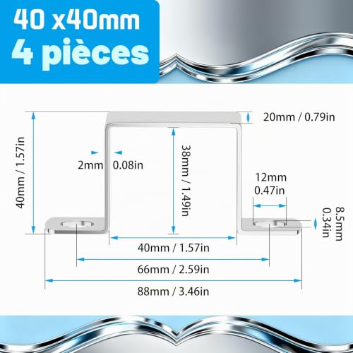 sturiz 4 Pièces Collier Serrage Carre 40x40mm En Acier Inoxydable 304 En Forme De U Colliers De Serrage Carrés Pour Portes D'entrée Fenêtres Conduites D'alimentation En Eau Et Autres Canalisations – vue 2