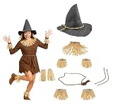 Nicky Bigs Novelties Scarecrow Hat & Straw Kit Adjustable Fit, Durable Felt, & Thick Raffia Straw Halloween Costume 11 Piece Set for Adults, Festivals, Cosplay & Fall Decorations - Grey