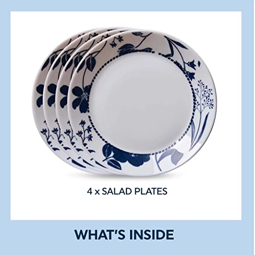 Corelle Everyday Expressions 7.5" 4-Pc Salad Plates Set, Service for 4, High-Edged Salad Plates Glass Lunch Plate Set, Microwave and Dishwasher Safe, Azure Medallion - Image 2