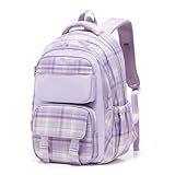 WEPOET Cute Kids Backpacks for Girls, Elementary School Backpacks with Large Capacity, Girls Backpack with Multiple Pockets, Aesthetic Middle School bag Kawaii Bookbag for Teens, Purple