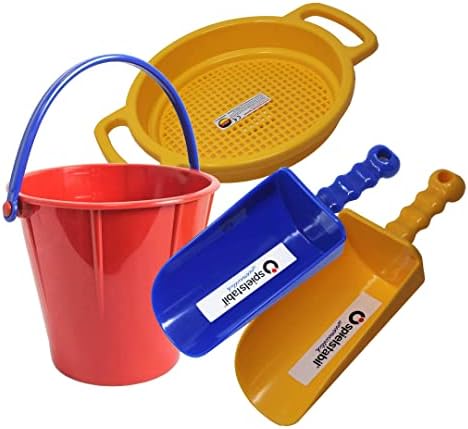 Spielstabil Large Sand Toys Bundle for Kids – Heavy Duty Sandbox Toys with Large Pail, Sieve, and 2 Scoops, Kids Summer Toys for Beach, Colors Vary, Ages 2.5 and Up