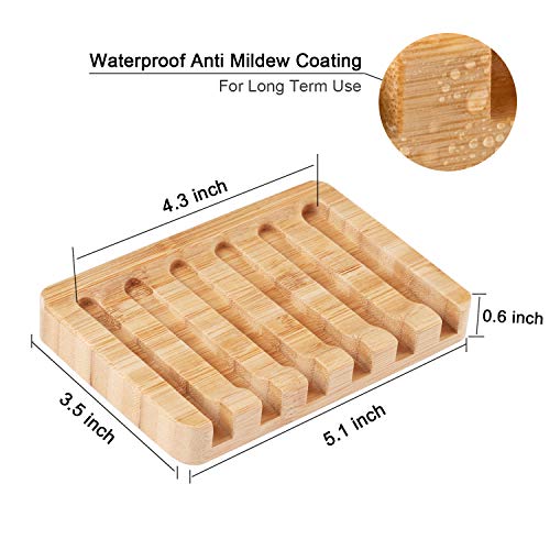 Fiewmay 2 pcs Bamboo Soap Dishes for Bathroom/Shower, Natural Wood Big Bar Soap Holder with Self Draining Tray, Natural Waterfall Drain Soap Saver