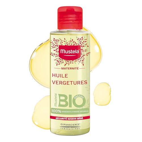 Mustela - Huile Vergetures Grossesse Bio - 100% d'ingrédients d'origine naturelle - Actif Breveté extrait d'Huile de Maracuja - Huile Sèche Corps pour Grossesse - Gamme Maternité et Femme Enceinte