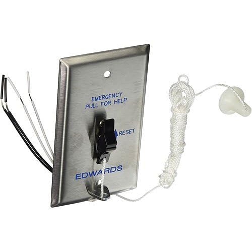 Emergency Pull Cord Switch, CFA Series 6537, Stainless Steel, 10-Foot Nylon Cord, 125V AC/DC, DPST, for Healthcare and Assisted Living