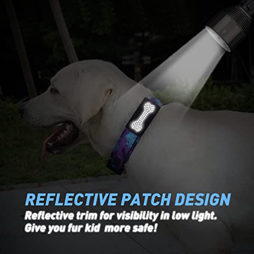 Tactical Dog Collar, Military Dog Collar For Medium Dogs, Adjustable Nylon Collars With Handle, Heavy Duty Thick Collar With Metal Buckle For Large Dogs, With Airtag Holder & Patches (Purple Camo, M) #TOP6