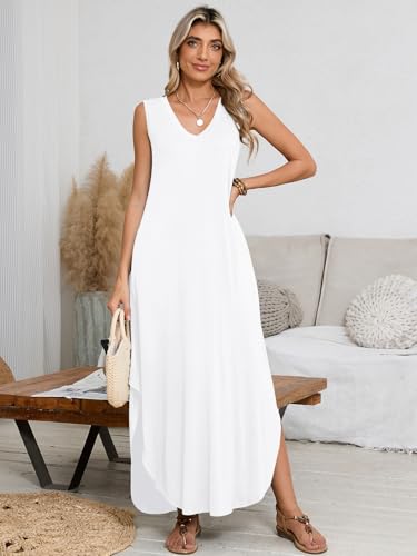 Image of BELAROI Womens Plus Size Maxi Dress Sundress Summer Casual Sleeveless V Neck Pockets Beach Swimsuit Coverup Loose