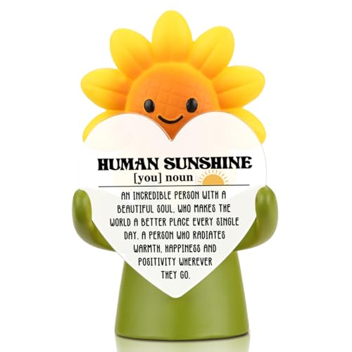 TRCENDE Human Sunshine Inspirational Desk Figurine for Coworker Friend Teacher Nurse Social Worker, Positive Affirmation Appreciation Gift for Women, Cute Resin Heart Sunflower Office Decor XUSR29