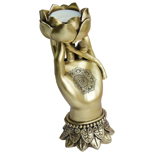 Pigort Lotus Tealight Candle Holder Meditation Decor Zen Statue for