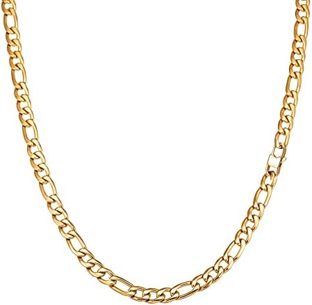 Speroto 6mm/10mm Figaro Chain Mens Necklace - Stainless Steel Jewellery Silver/Gold/Black Plated - Cuban Link Chain Necklace for Men Boys Women 20" 22" 24" Length