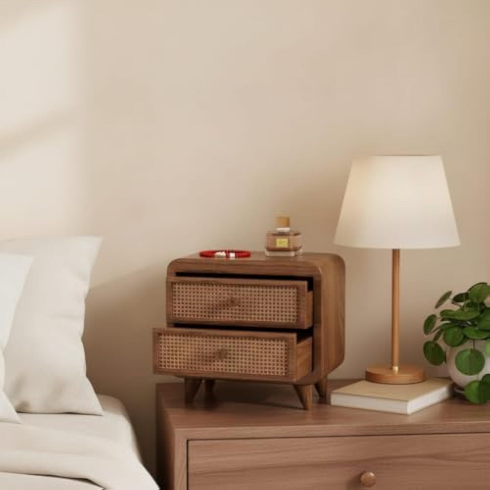 Walnut-Finish Wooden Cosmetic Storage Cabinet